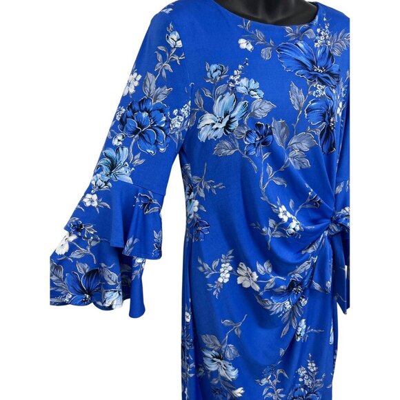 Shelby & Palmer Women Dress Size 10 Blue Floral Short Sleeve Drape Ruffle NWT Ne - Picture 5 of 10